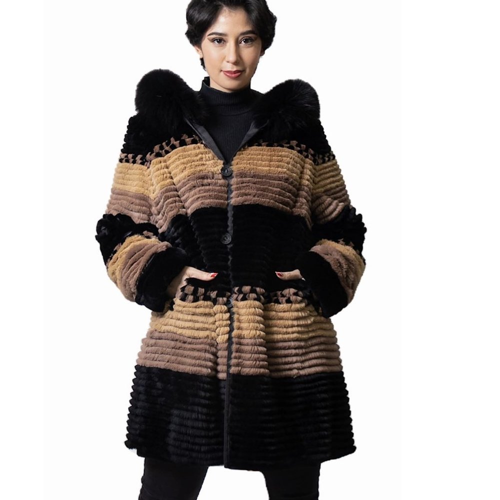 CLEARANCE Reversible Rex Rabbit Fur Parka with Fox Fur Trim